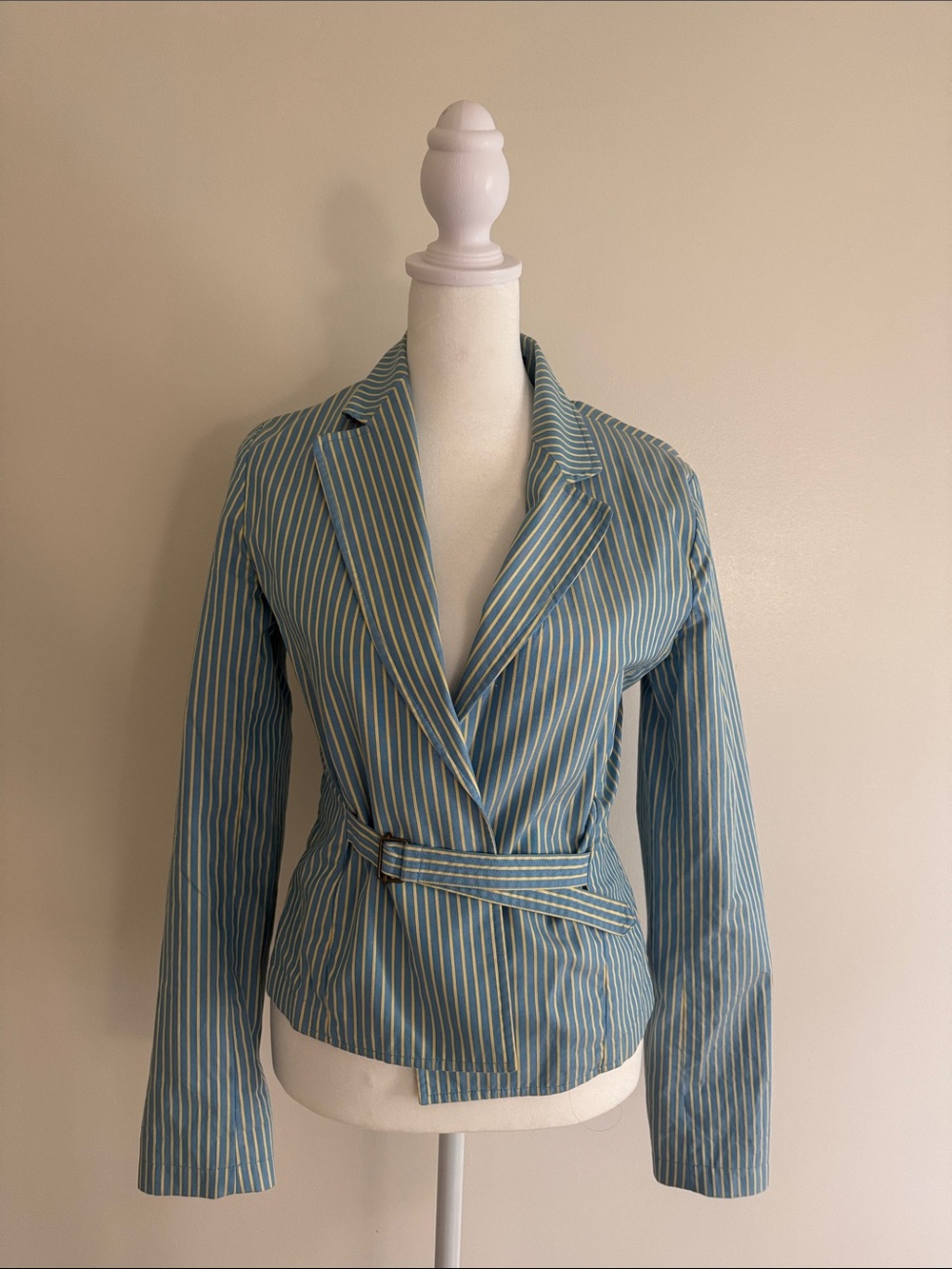 Express Blue and butter yellow Striped Wrap Blazer